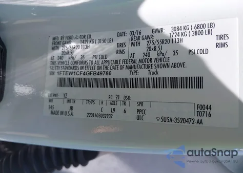 2016 Ford F-150 Xlt from USA, damaged, VIN 1FTEW1CF4GFB49786